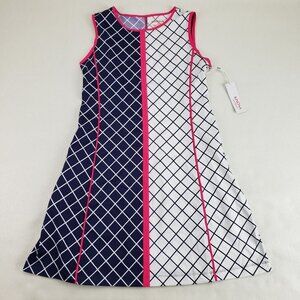 Kinona Birdie Maker Sleeveless Dress Womens XS Blue White Golf UPF Zip Pocket